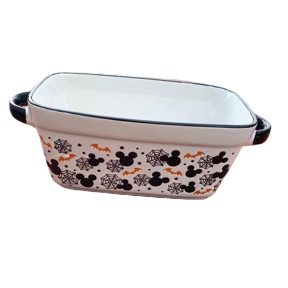 Disney Mickey Mouse Halloween Baking Loaf Pan Dish NEW Ceramic Handles Spider